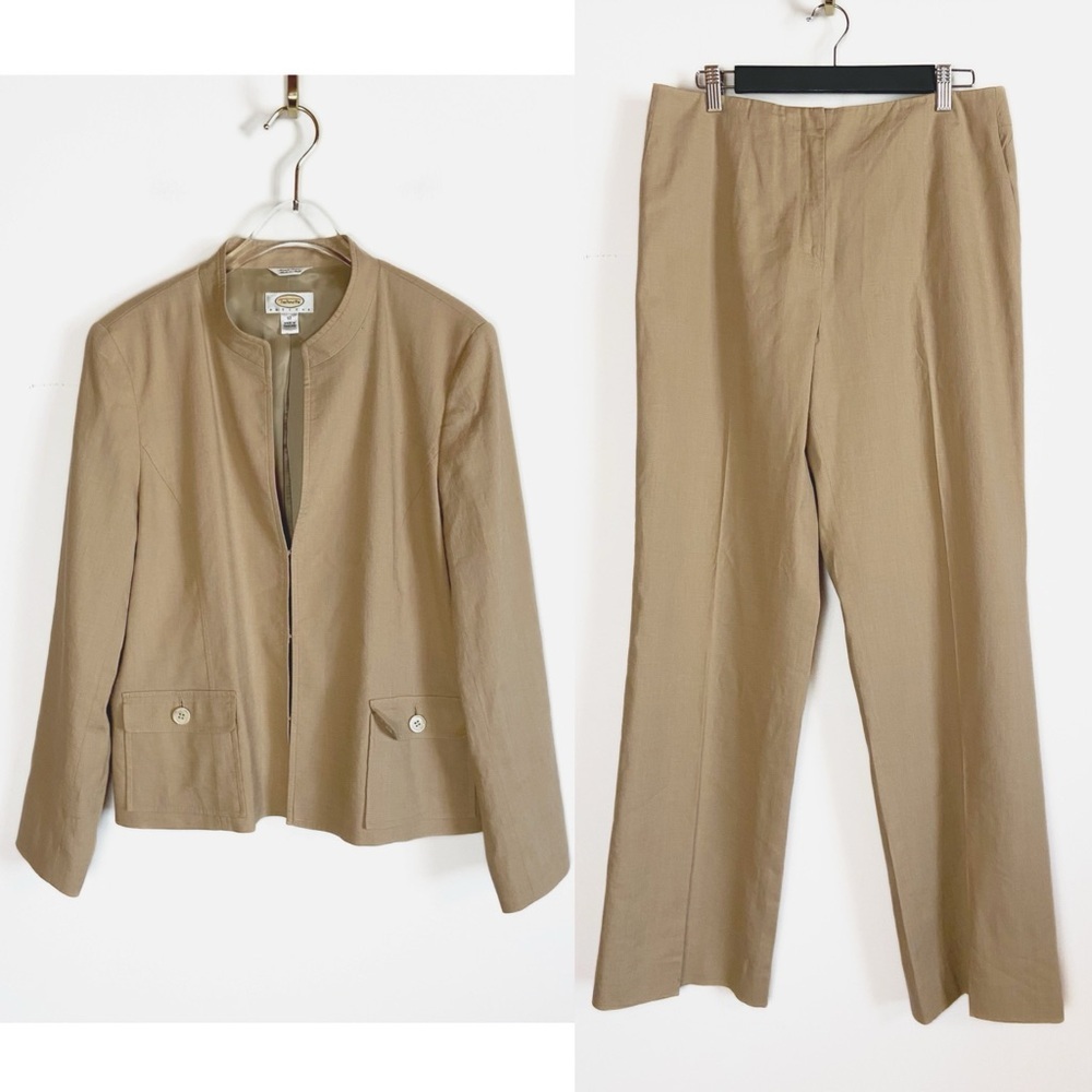 Vtg Talbots Petites set Italian Linen blend Blazer and Pants Tan size 12